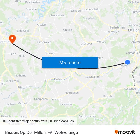 Bissen, Op Der Millen to Wolwelange map