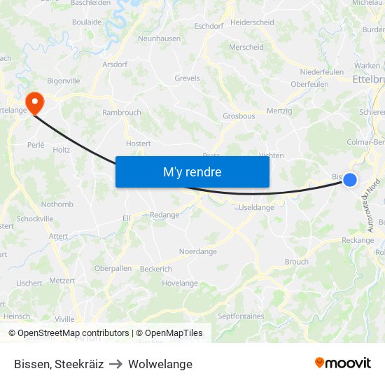 Bissen, Steekräiz to Wolwelange map