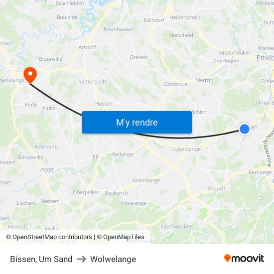 Bissen, Um Sand to Wolwelange map