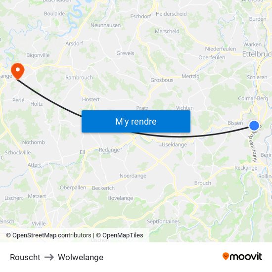 Rouscht to Wolwelange map