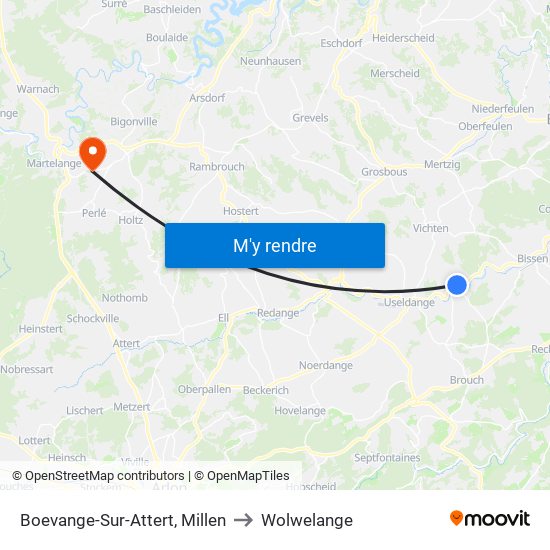 Boevange-Sur-Attert, Millen to Wolwelange map