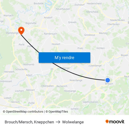Brouch/Mersch, Kneppchen to Wolwelange map