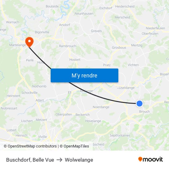 Buschdorf, Belle Vue to Wolwelange map