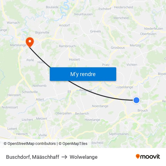 Buschdorf, Määschhaff to Wolwelange map