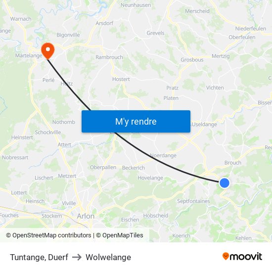 Tuntange, Duerf to Wolwelange map