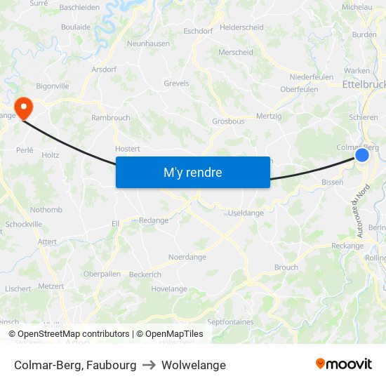 Colmar-Berg, Faubourg to Wolwelange map