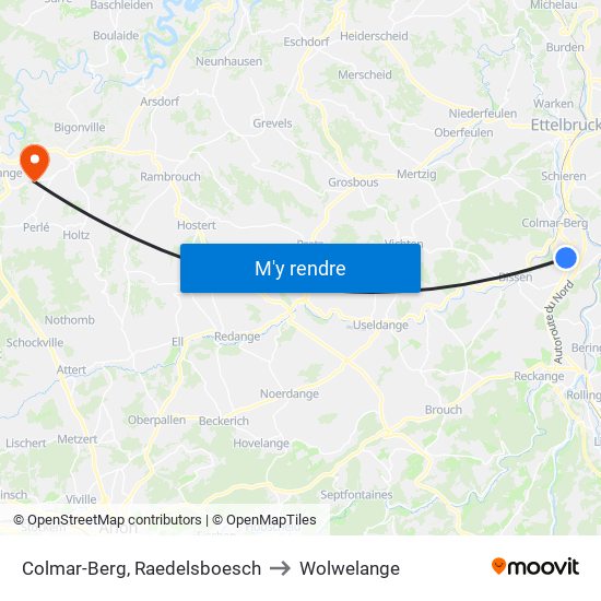 Colmar-Berg, Raedelsboesch to Wolwelange map