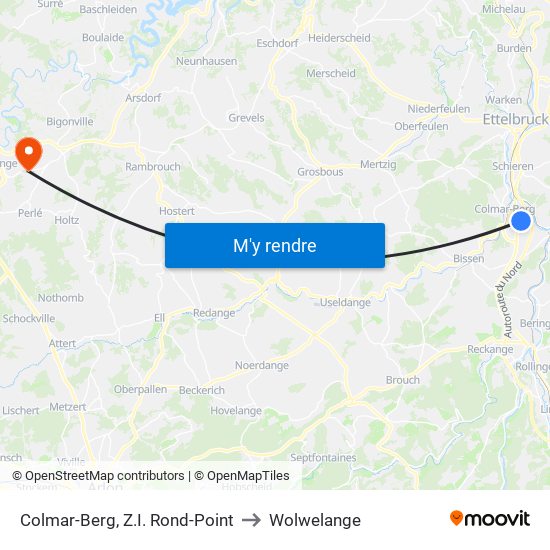 Colmar-Berg, Z.I. Rond-Point to Wolwelange map