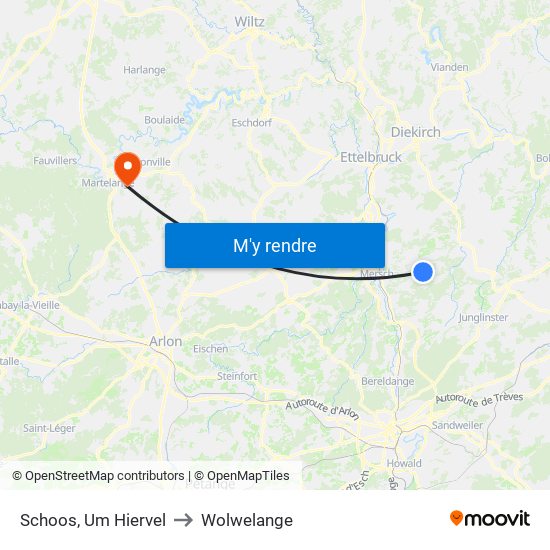 Schoos, Um Hiervel to Wolwelange map