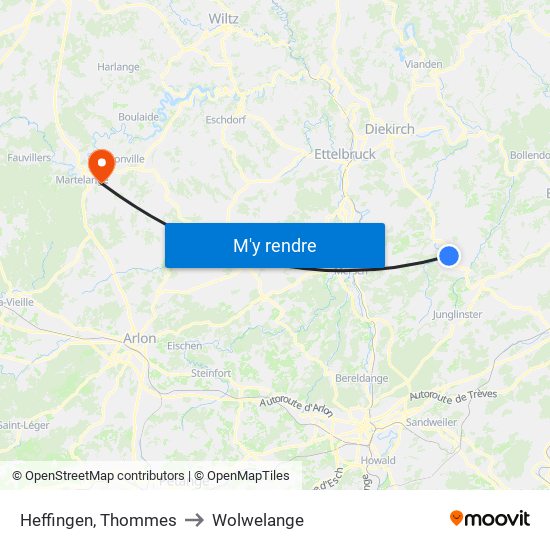 Heffingen, Thommes to Wolwelange map