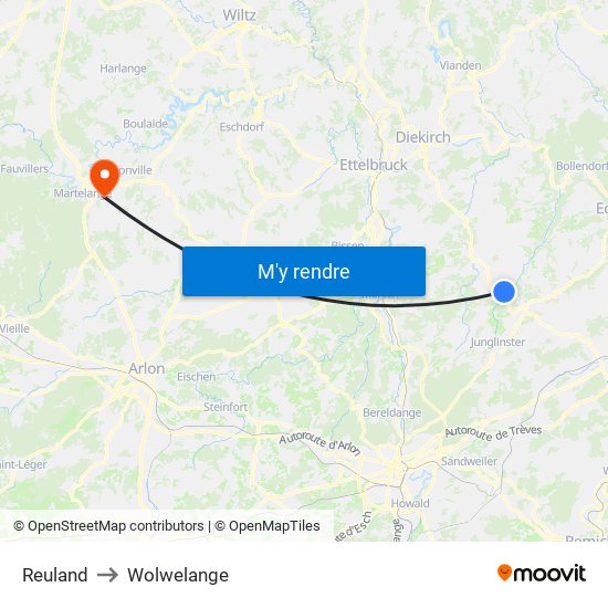 Reuland to Wolwelange map