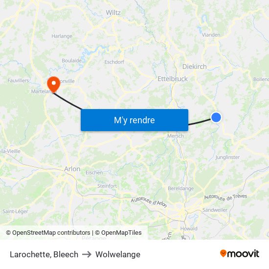 Larochette, Bleech to Wolwelange map