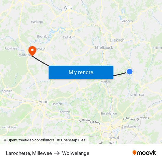 Larochette, Millewee to Wolwelange map