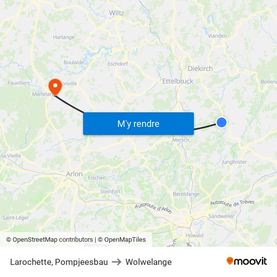 Larochette, Pompjeesbau to Wolwelange map
