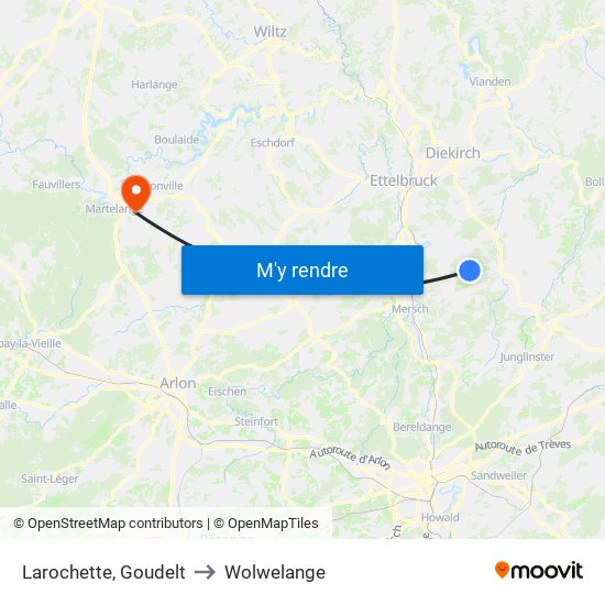 Larochette, Goudelt to Wolwelange map