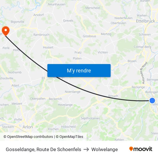 Gosseldange, Route De Schoenfels to Wolwelange map