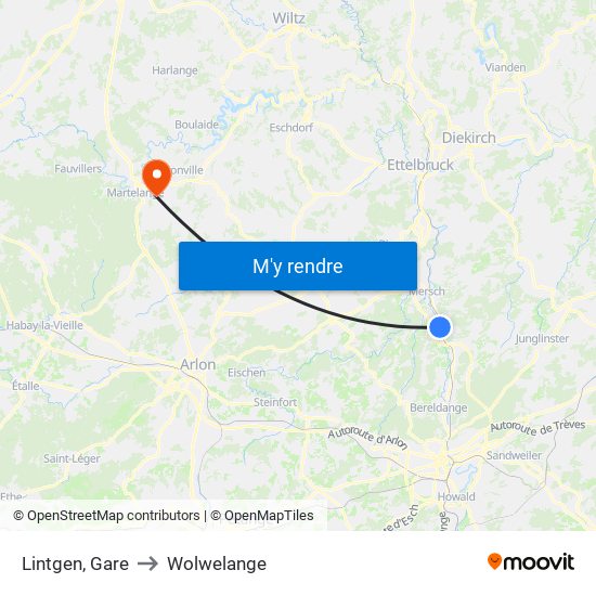 Lintgen, Gare to Wolwelange map