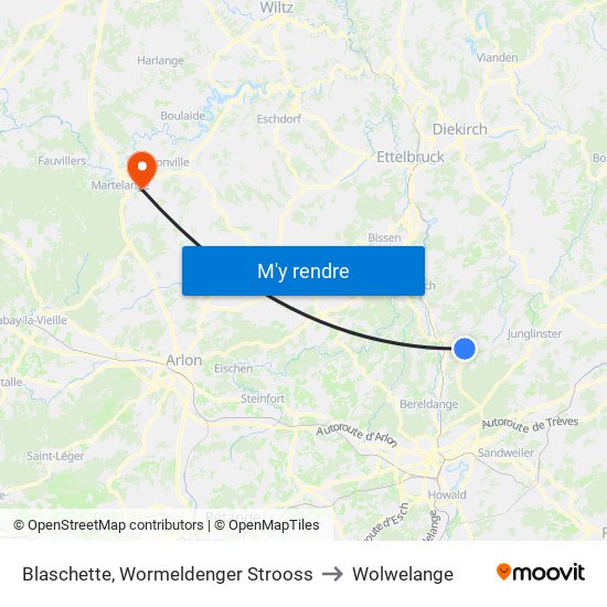 Blaschette, Wormeldenger Strooss to Wolwelange map