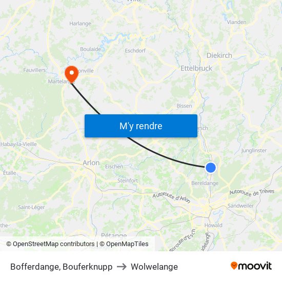 Bofferdange, Bouferknupp to Wolwelange map