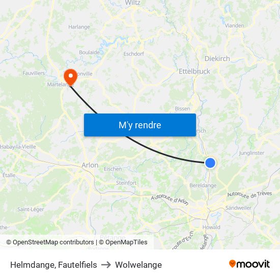 Helmdange, Fautelfiels to Wolwelange map