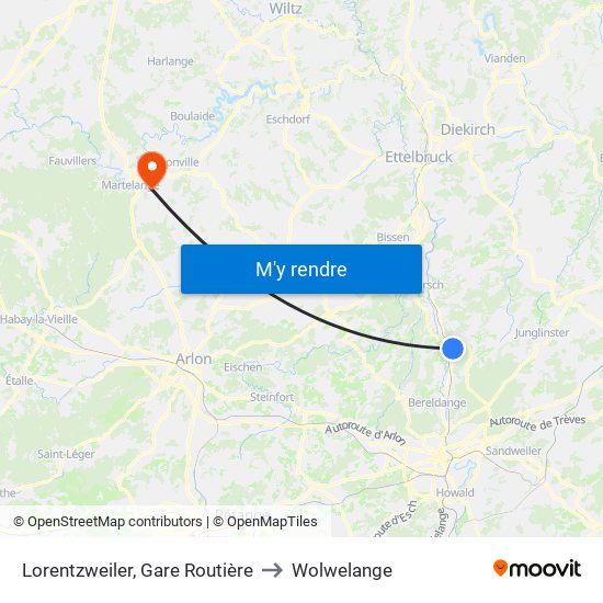 Lorentzweiler, Gare Routière to Wolwelange map