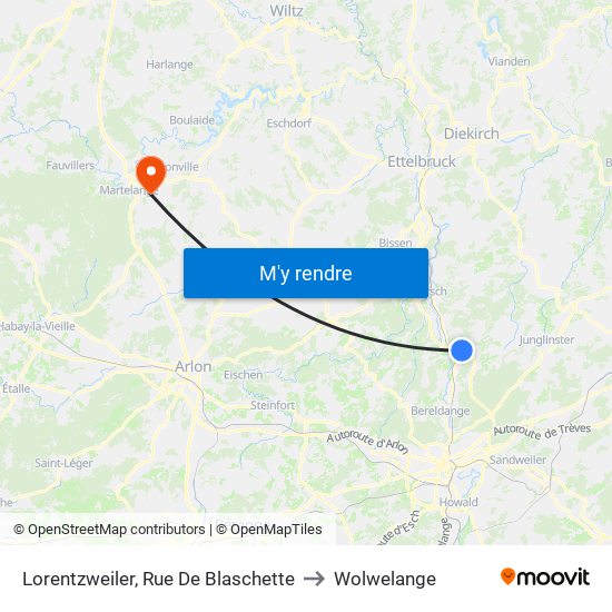 Lorentzweiler, Rue De Blaschette to Wolwelange map