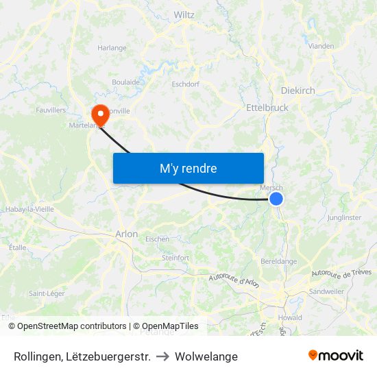 Rollingen, Lëtzebuergerstr. to Wolwelange map