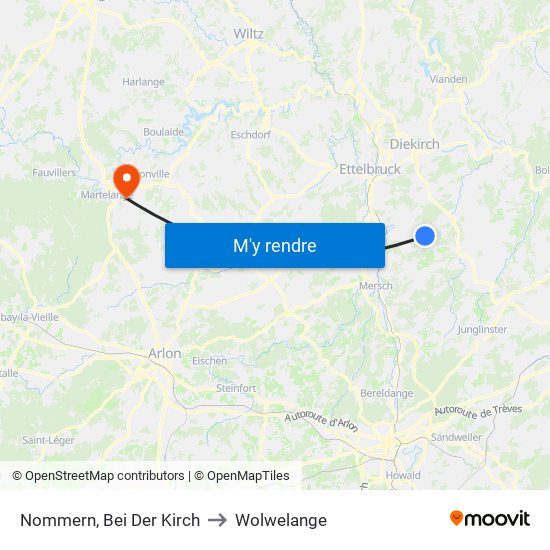 Nommern, Bei Der Kirch to Wolwelange map