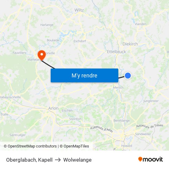 Oberglabach, Kapell to Wolwelange map