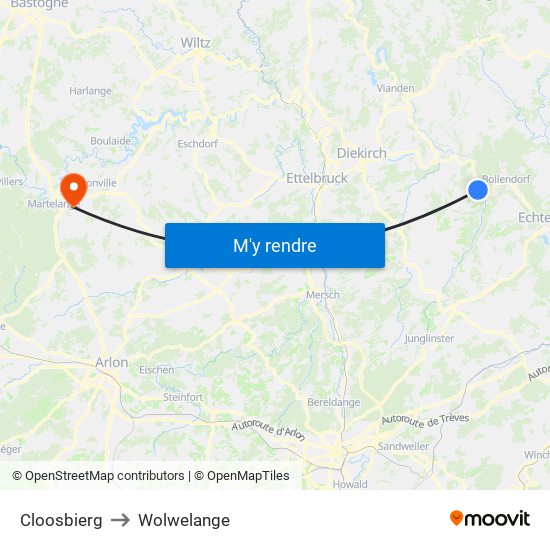 Cloosbierg to Wolwelange map