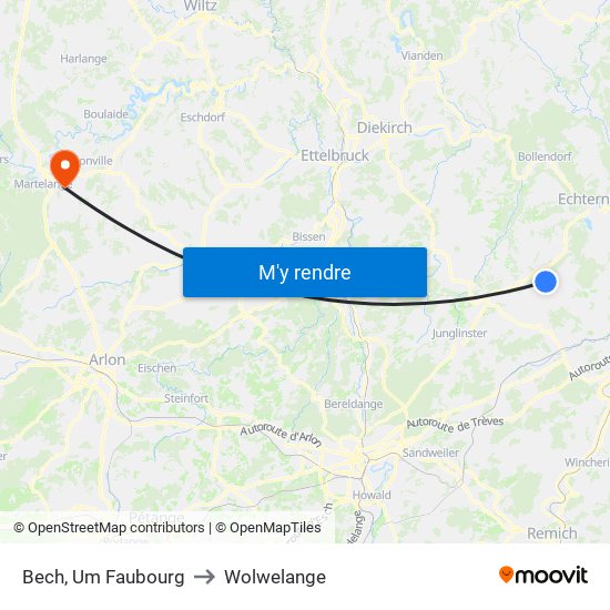 Bech, Um Faubourg to Wolwelange map