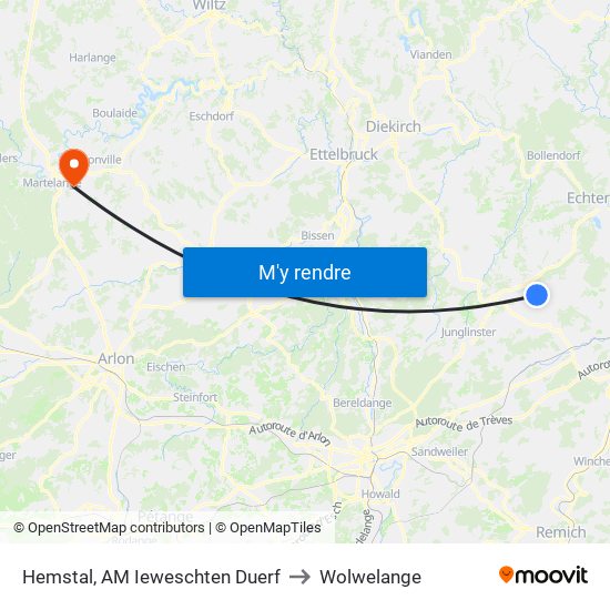 Hemstal, AM Ieweschten Duerf to Wolwelange map