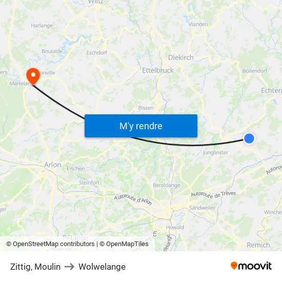 Zittig, Moulin to Wolwelange map