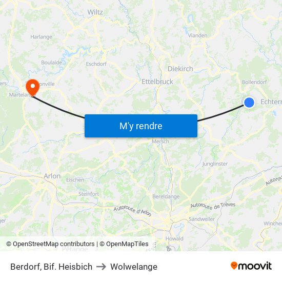 Berdorf, Bif. Heisbich to Wolwelange map