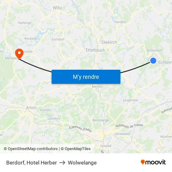 Berdorf, Hotel Herber to Wolwelange map