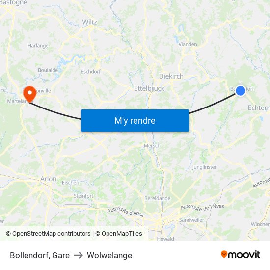 Bollendorf, Gare to Wolwelange map