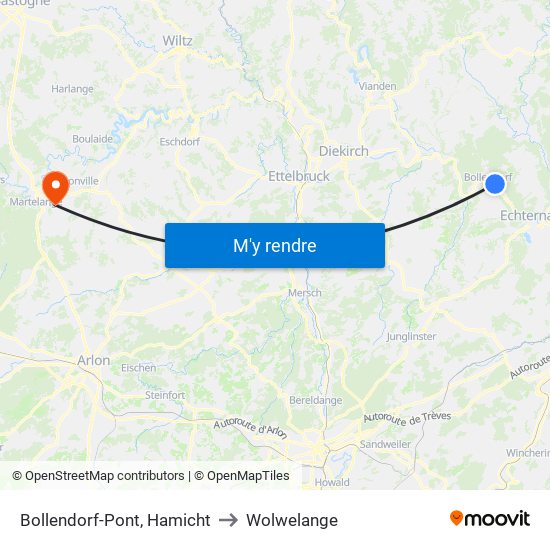 Bollendorf-Pont, Hamicht to Wolwelange map