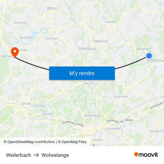 Weilerbach to Wolwelange map