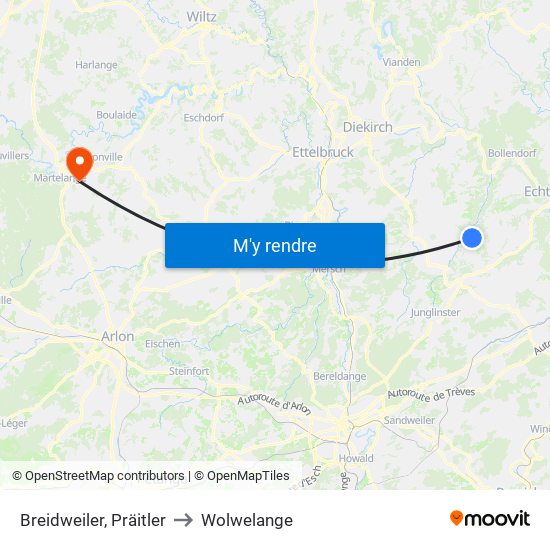 Breidweiler, Präitler to Wolwelange map