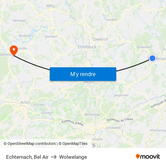 Echternach, Bel Air to Wolwelange map