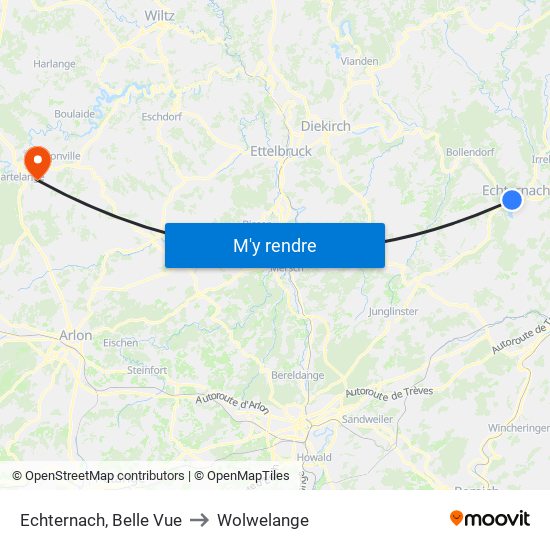 Echternach, Belle Vue to Wolwelange map