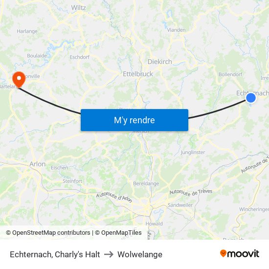 Echternach, Charly's Halt to Wolwelange map