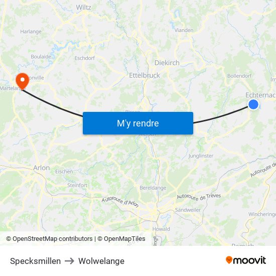 Specksmillen to Wolwelange map