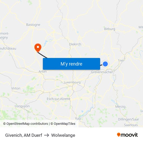 Givenich, AM Duerf to Wolwelange map