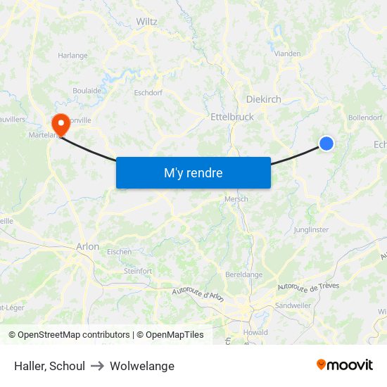 Haller, Schoul to Wolwelange map