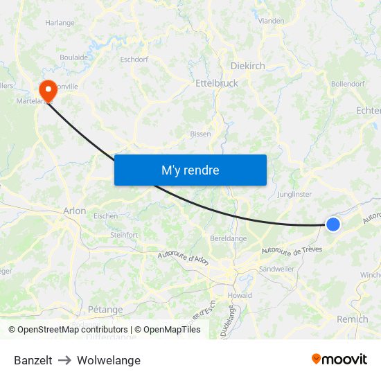 Banzelt to Wolwelange map