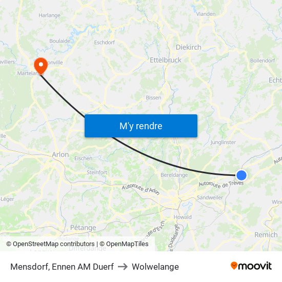 Mensdorf, Ennen AM Duerf to Wolwelange map