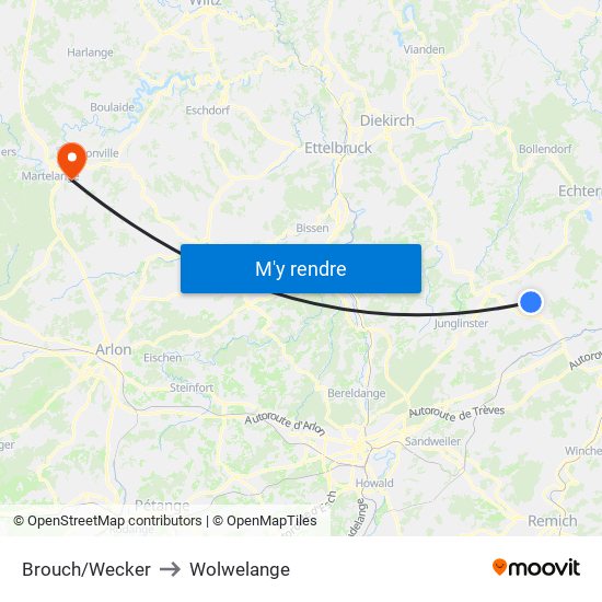 Brouch/Wecker to Wolwelange map