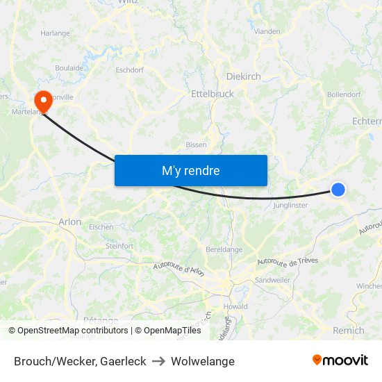 Brouch/Wecker, Gaerleck to Wolwelange map