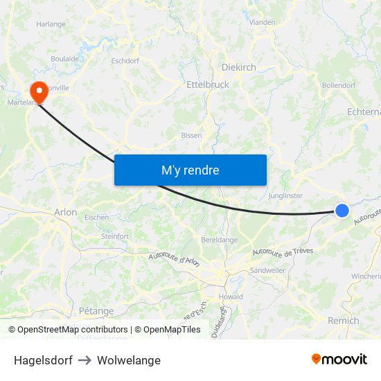 Hagelsdorf to Wolwelange map